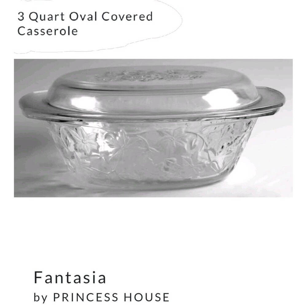 Princess House Fantasia Collection 3QT Oval Covered Casserole Baking Dish w/ Lid